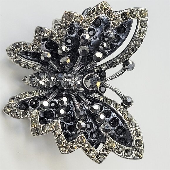 VINTAGE Black Rhinestones Large Butterfly Stretch Ring - Picture 12 of 12